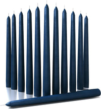 Load image into Gallery viewer, 10 inch Taper Candles Set of 12 - Dripless Taper Candles and Unscented Candlesticks - Dark Blue