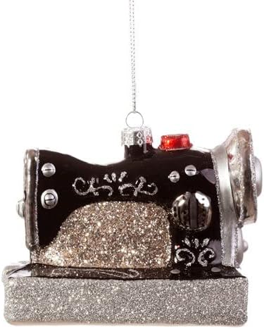 Retro Sewing Machine Shaped Bauble Black