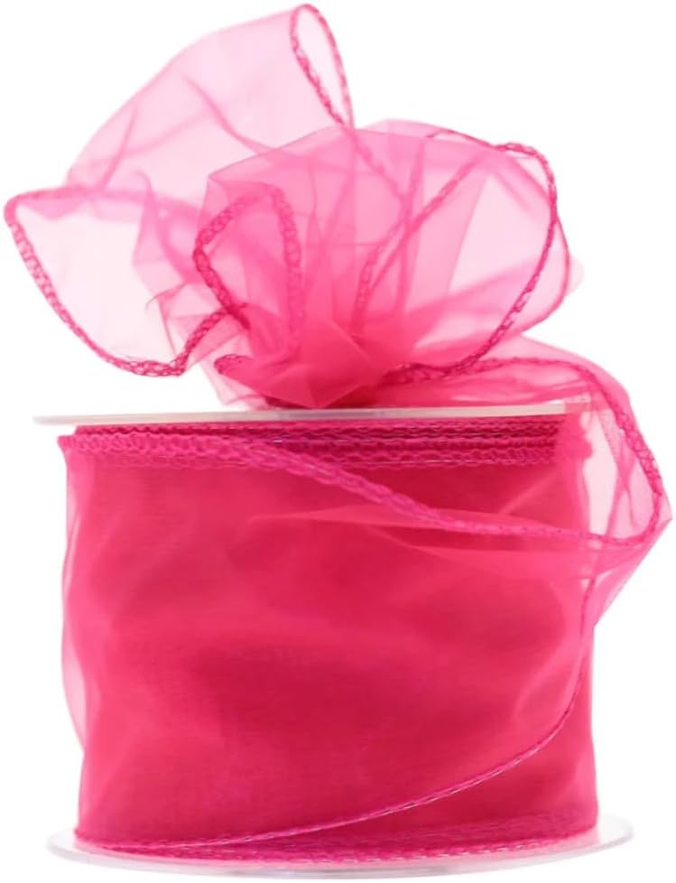 Shocking Pink Wired Edge Organza Ribbon (70mm x 20m)