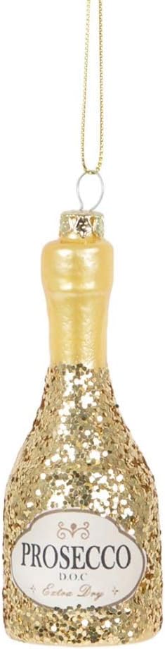 Lets Celebrate Glitter Prosecco Bottle Shaped Gold Bauble