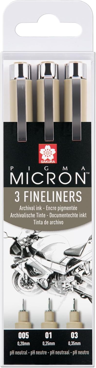 Sakura Pigma Micron fineliner set Design | 3 pens, 0.2 mm + 0.25 mm + 0.3 mm, black