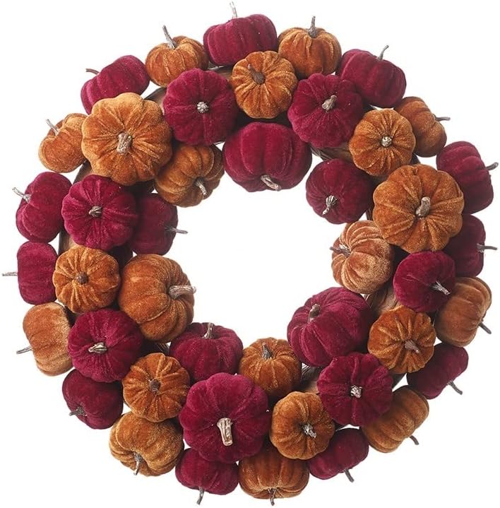 Velvet Mixed Colour Pumpkin Wreath