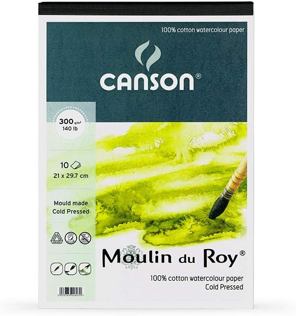 Canson - Moulin du Roy - 20607 - Watercolour Paper Pad - A4 - 10 Sheets - 300 gsm - Cold Pressed - Cotton - Acid Free