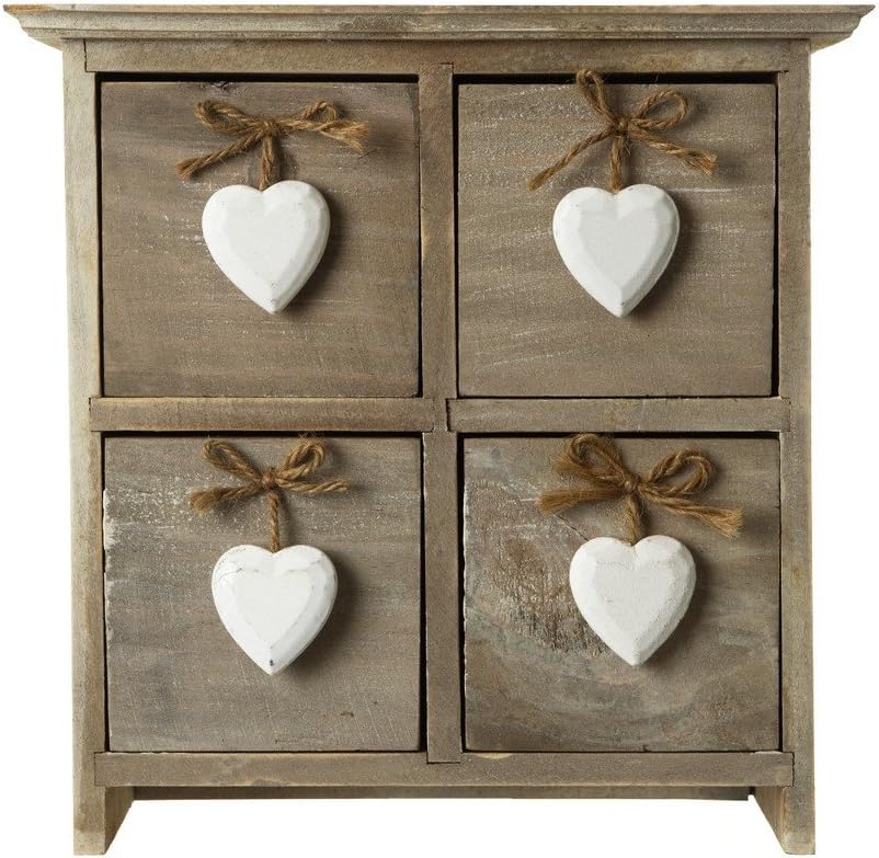 Wood Four Drawer Heart Box