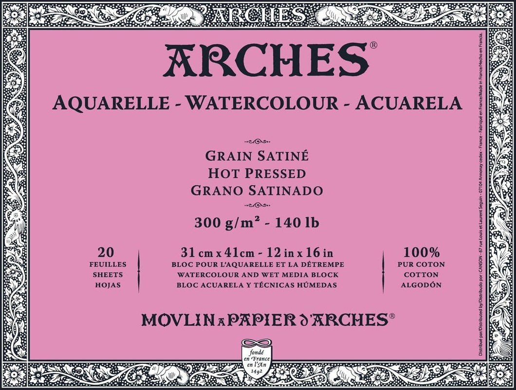 ARCHES AQUARELLE BLOCK 12X16 300G SATINE