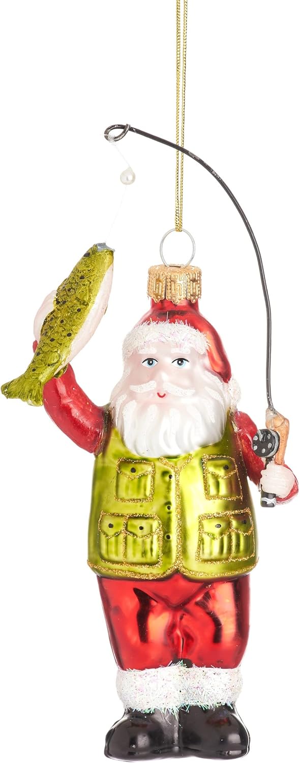 Santa Fishing Shaped Bauble