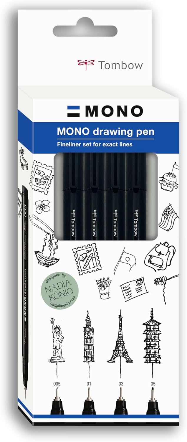 Tombow Mono Drawing Pen Fine Set, 4pcs