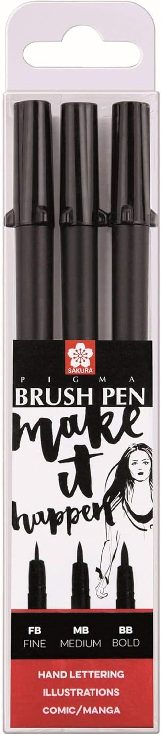 Sakura Pigma Brush Pen set | 3 sizes, black