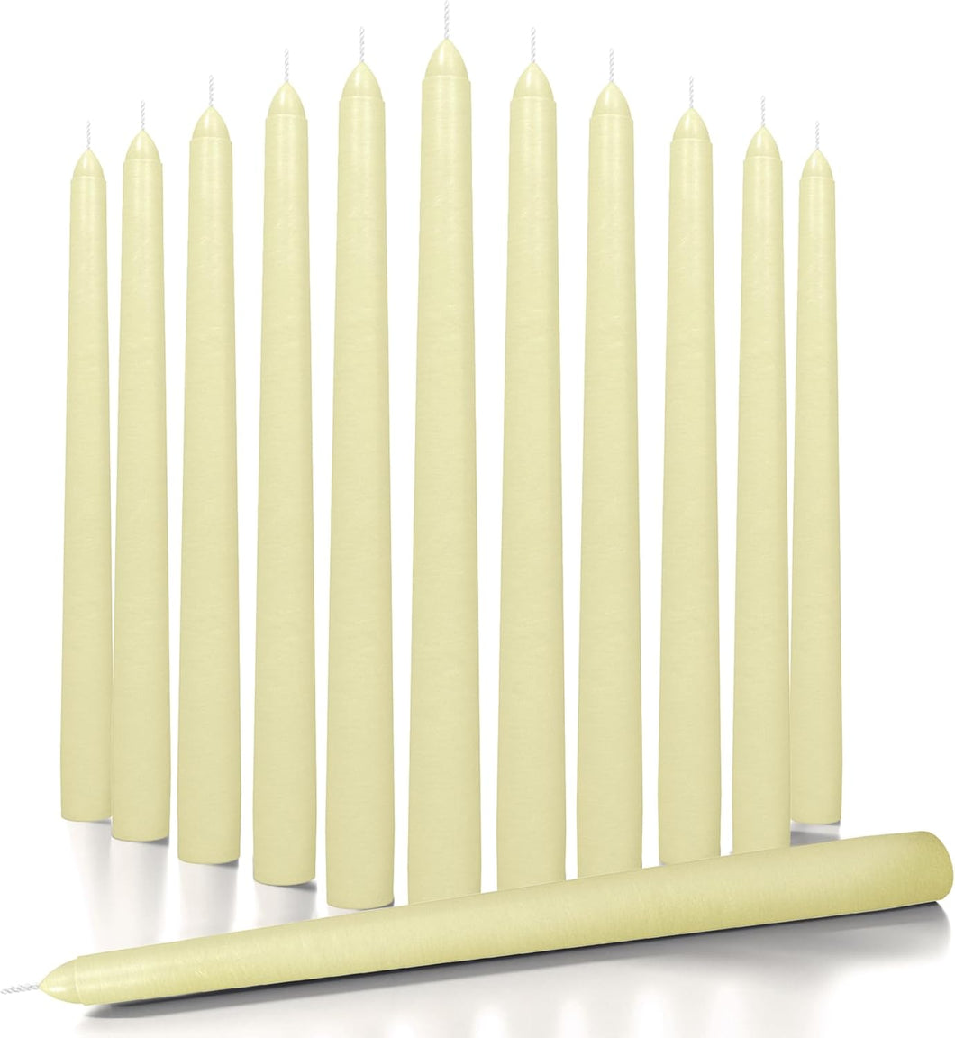 12 inch Taper Candles Set of 12 - Dripless Taper Candles and Unscented Candlesticks - Perfect as Dinner Candles and Household Candles - Ivory