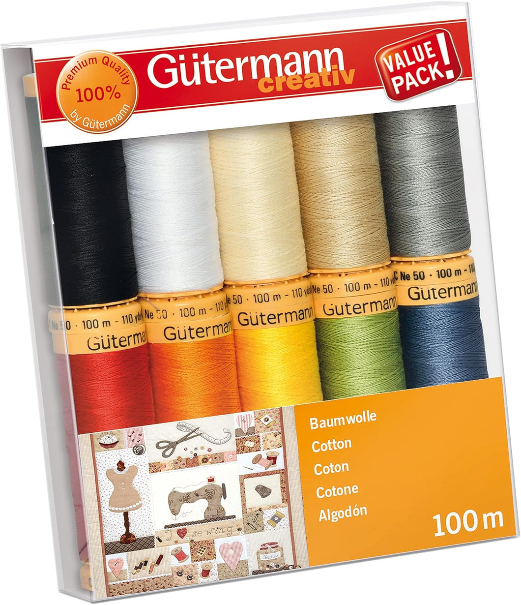 Thread Set: Natural Cotton C. No.50: 10 x 100m: Colour Assortment 1