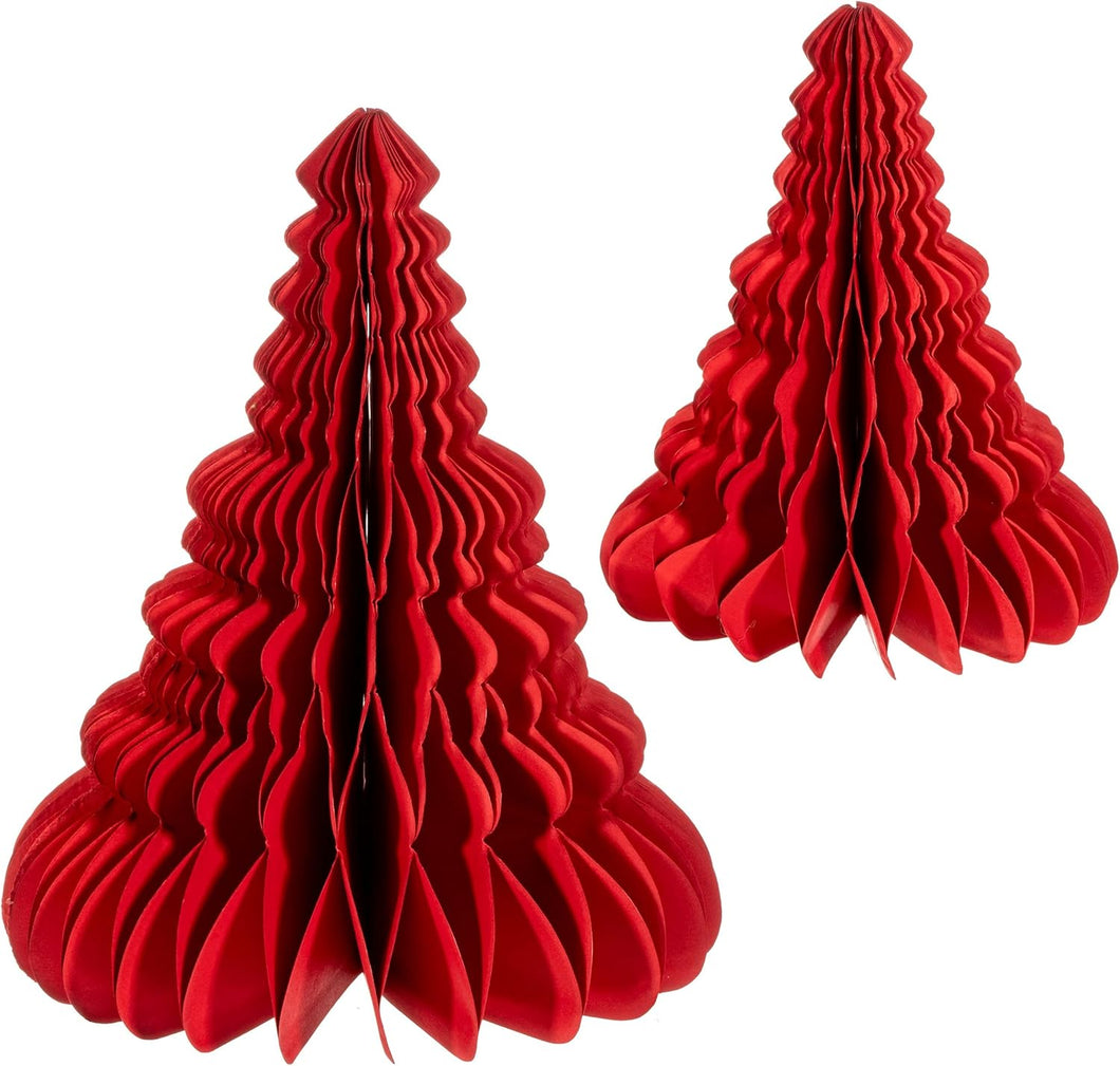 Red Honeycomb Tree Standing Decoration - Set of 2