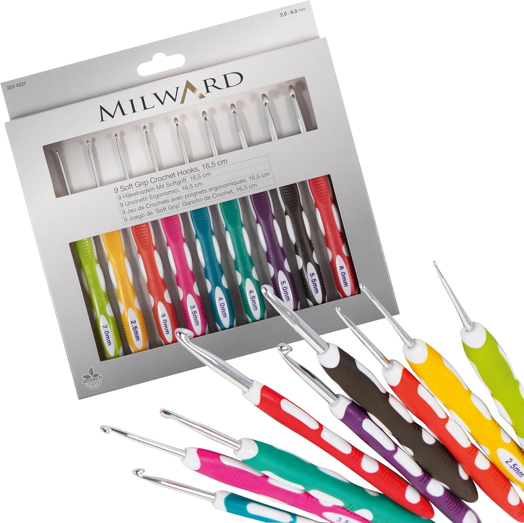 Crochet Hook Set: Soft Grip: 16.5cm x 2.00 - 6.00mm: Pack of 9