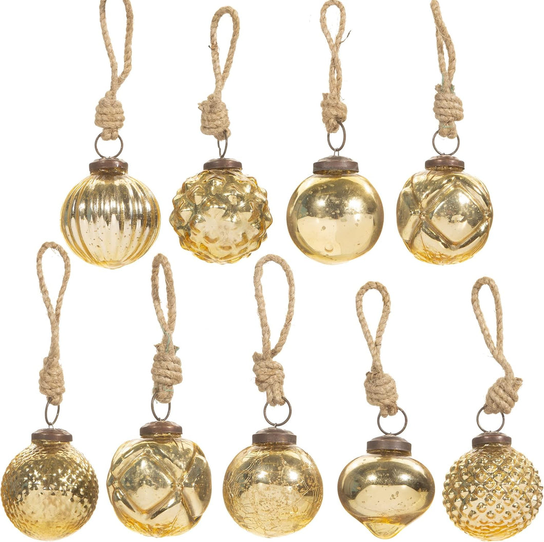 Gold Crackle Glass Mini Bauble - Set of 9