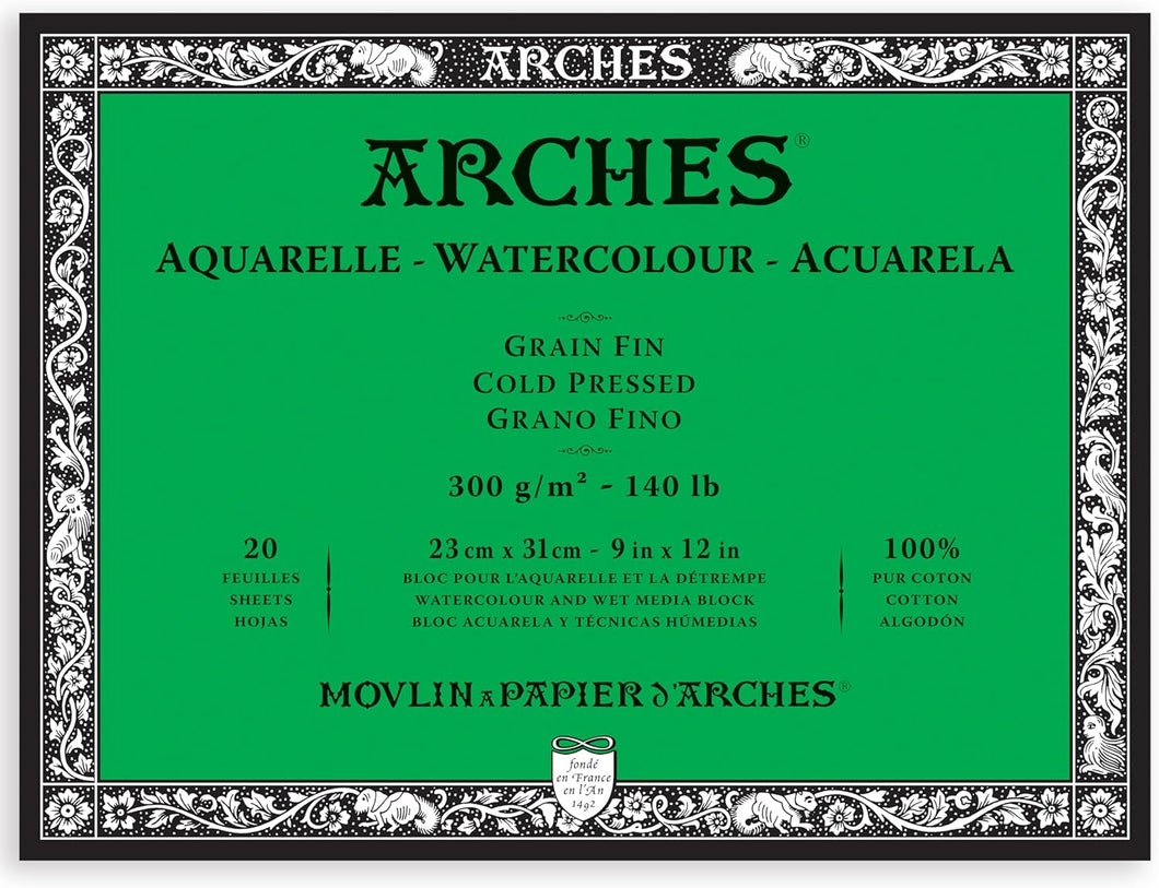 ARCHES AQUARELLE BLOCK 9X12 300GSM FIN