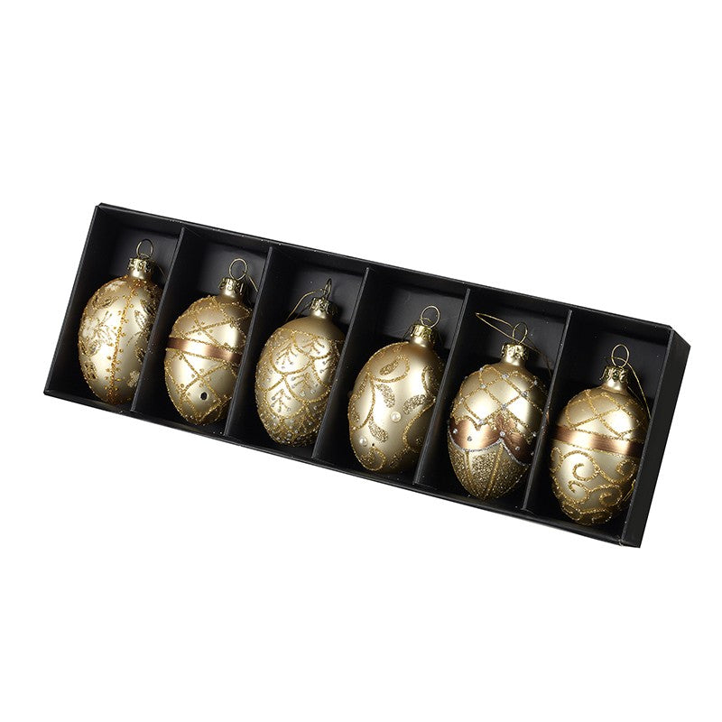 GOLD GLASS HANGING OVAL BAUBLE SET