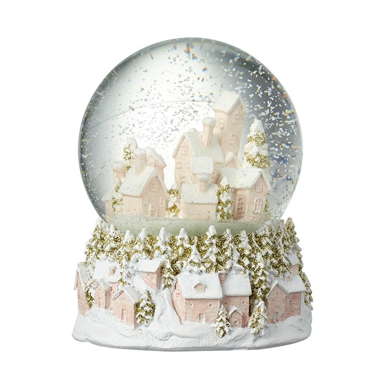Pink & Gold Snowy Townscape Snowglobe