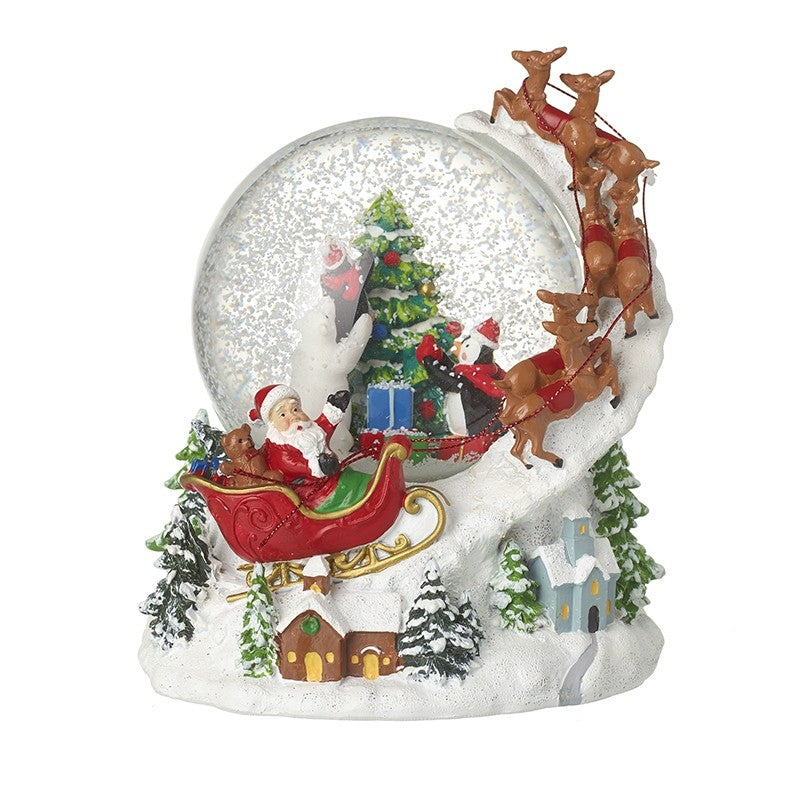 MUSICAL SANTA FLYING SLEIGH SNOWGLOBE