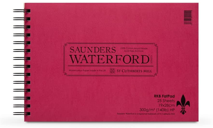 Saunders Waterford : Watercolour Paper Spiral Fat Pad 7.5x11in : 25 sheets 100% cotton HP