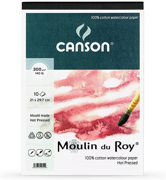 Canson - Moulin du Roy - 20604 - Watercolour Paper Pad - A4 - 10 Sheets - 300 gsm - Hot Pressed - Cotton - Acid Free