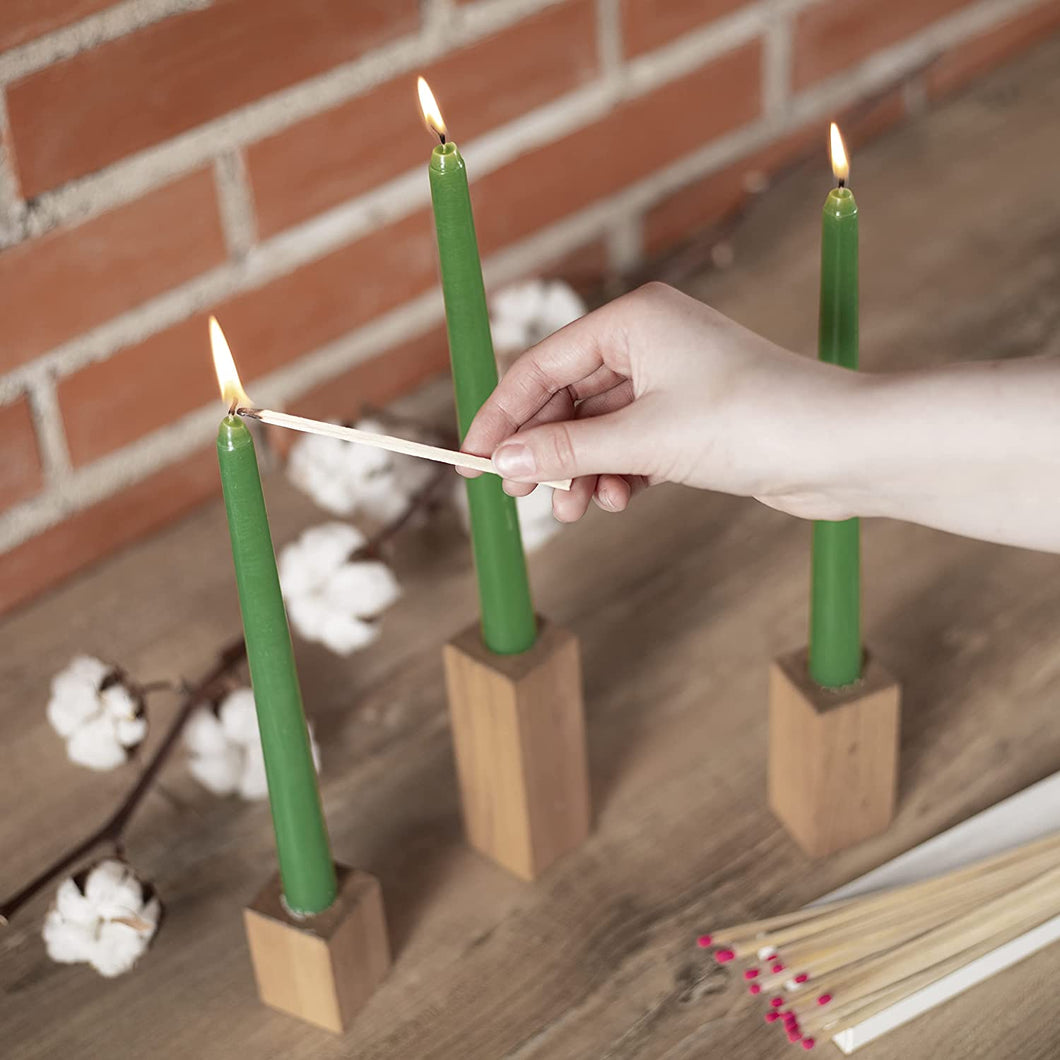 CANDWAX 12 inch Taper Candles Set of 12 - Dripless and Smokeless Candle Unscented - Slow Burning Candle Sticks Ideal for Christmas - Green Candle Taper